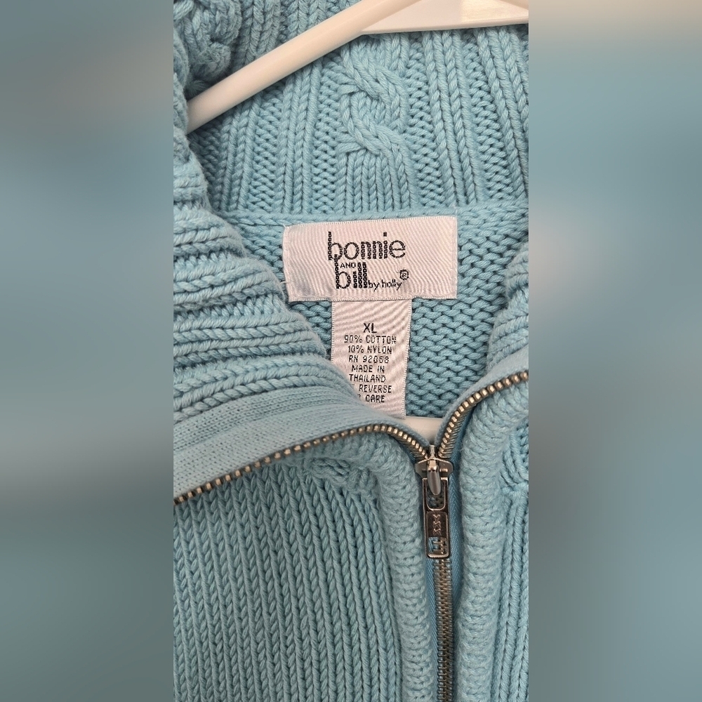 Vintage Bonnie & Bill XL Cottonblend Candy Blue Women's Zipper Cardigan Sweater - Picture 5 of 12